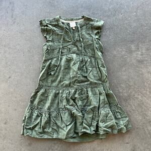 Vintage Y2K Knox Rose Embroidered Eyelet Tiered Green Boho Sundress Women's M